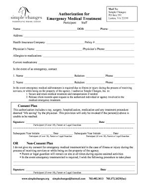 Emergency Medical Treatment Authorization Form