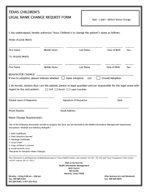 Texas Child Legal Name Change Request Form