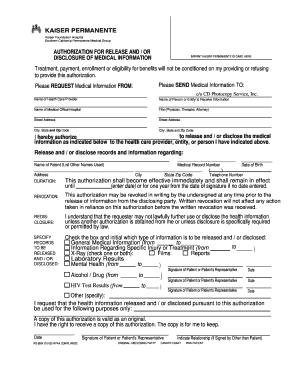Kaiser Permanente Medical Information Release Authorization