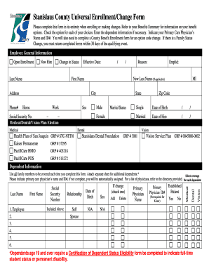 Stanislaus County Universal Enrollment/Change Form