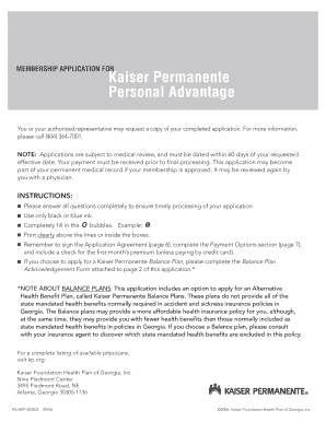 Kaiser Permanente Personal Advantage Membership Application