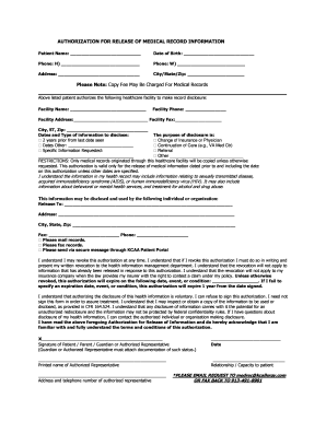 Authorization for Release of Medical Records