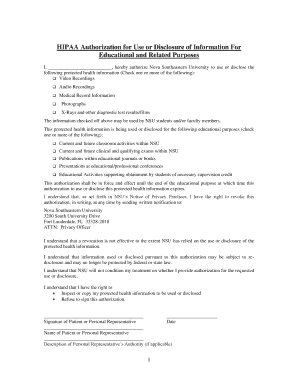 HIPAA Authorization for Educational Use