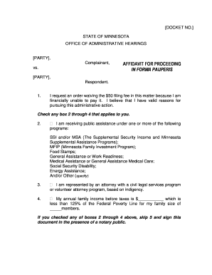 Minnesota Affidavit for Proceeding In Forma Pauperis