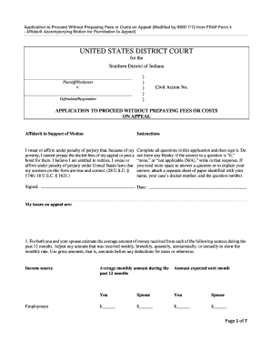 Application to Proceed Without Prepaying Fees or Costs on Appeal
