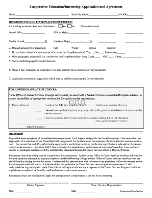 Cooperative Education Internship Application and Agreement