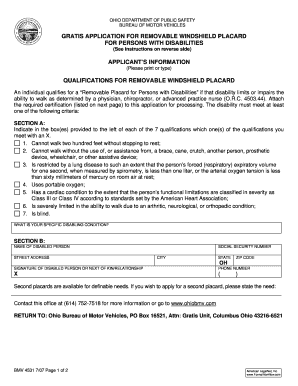Ohio Disability Windshield Placard Application