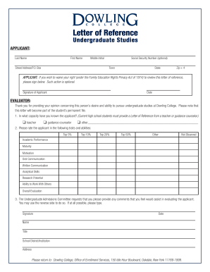 Letter of Reference for Undergraduate Studies