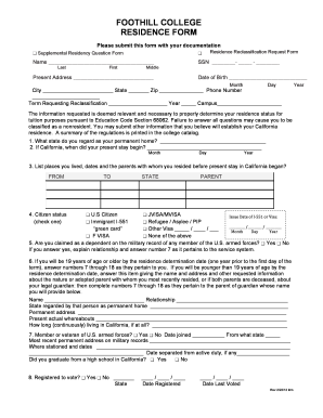Foothill College Residence Form