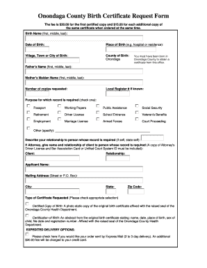Onondaga County Birth Certificate Request Form