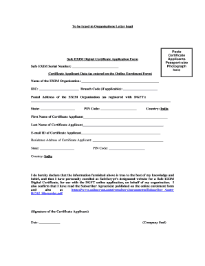 Safe EXIM Digital Certificate Application Form