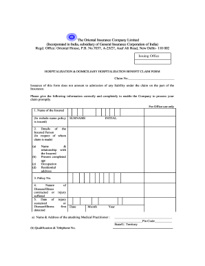 Hospitalisation Benefit Claim Form