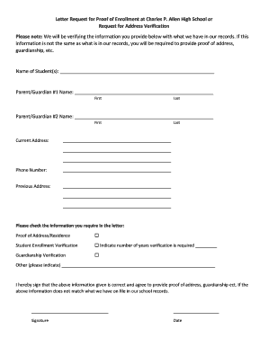 Request for Proof of Enrollment and Address Verification