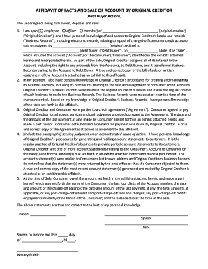 Affidavit of Facts and Sale of Account by Original Creditor