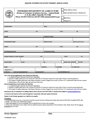 Tennessee Equine Interstate Event Permit Application