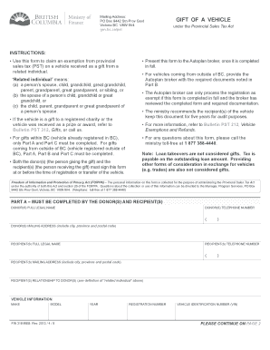 BC Gift of a Vehicle PST Exemption Form