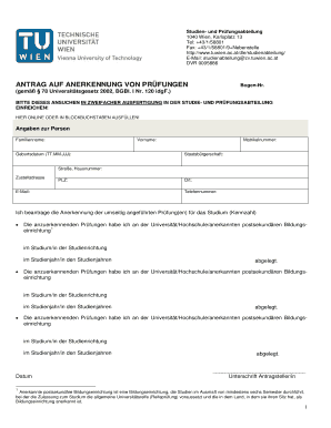 Antrag auf Anerkennung von Prüfungen
