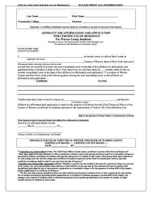 New York Certificate of Residence Application