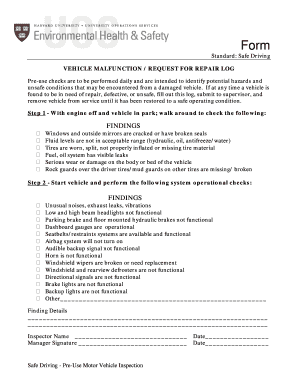 Vehicle Malfunction Repair Log