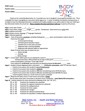 Neurocognitive Baseline Test Form