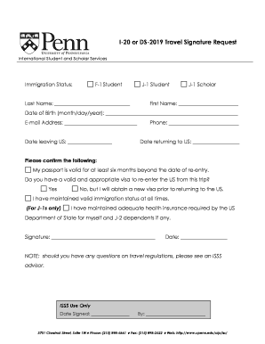 I-20 or DS-2019 Travel Signature Request