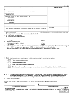 Declaration in Support of Petition to Establish Record of Death