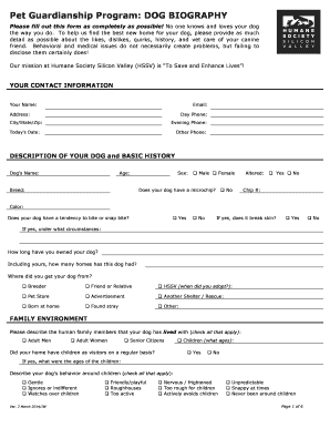 Dog Biography Form