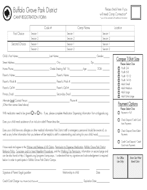 Buffalo Grove Park District Camp Registration Form