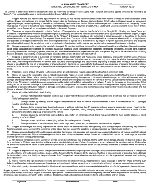 Alaska Auto Transport Vehicle Shipment Agreement