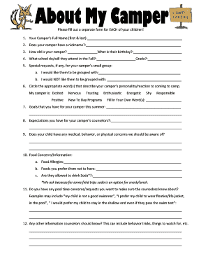 Summer Camp Registration Form