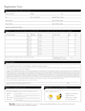 Buffalo Grove Park District Registration Form