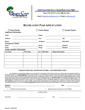 Recreation Pass Application and Liability Waiver