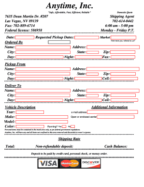 Domestic Vehicle Shipping Quote Form