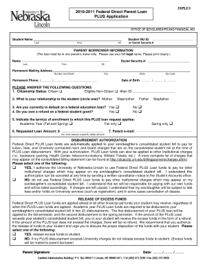 2010-2011 Federal Direct Parent PLUS Loan Application