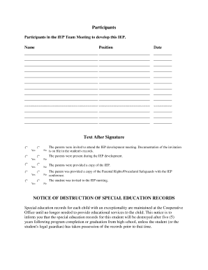 IEP Team Meeting Participation Form