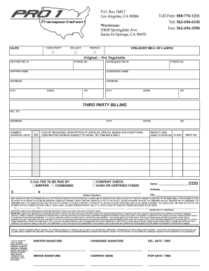 Third Party Collect Prepaid Straight Bill of Lading