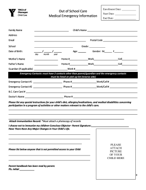 Out of School Care Enrollment and Permission Form