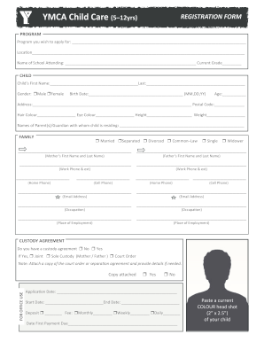 YMCA Child Care Registration Form