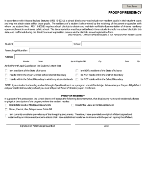 Arizona Proof of Residency Form
