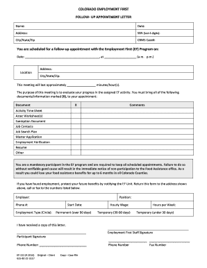 Colorado Employment First Follow-Up Appointment Letter