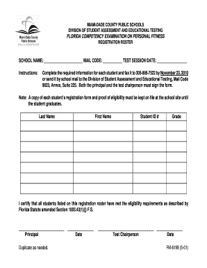 Florida Competency Exam Registration Roster