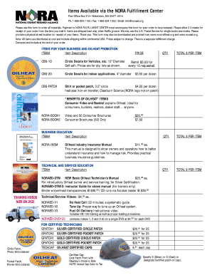 NORA Fulfillment Center Order Form