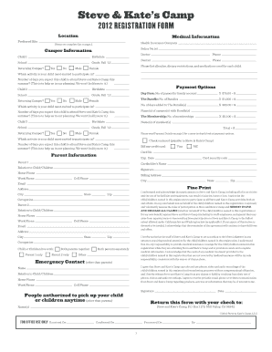 Steve & Kate’s Camp 2012 Registration Form