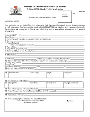 Nigeria Visa Application Form