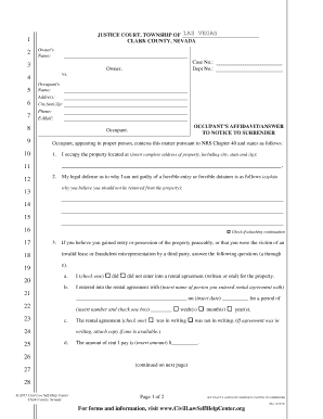 Occupant's Affidavit/Answer to Notice to Surrender