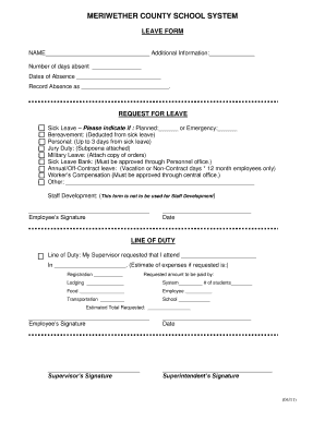 Meriwether County School System Leave Form