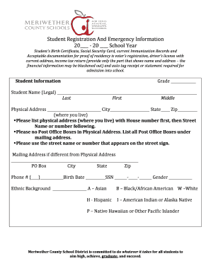 Student Registration And Emergency Information Form