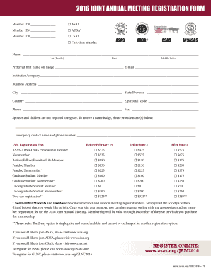 2016 Joint Annual Meeting Registration Form