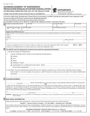 Pennsylvania Driver License Suspension Acknowledgment