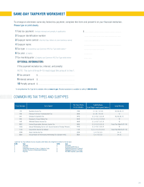 Same-Day Taxpayer Worksheet